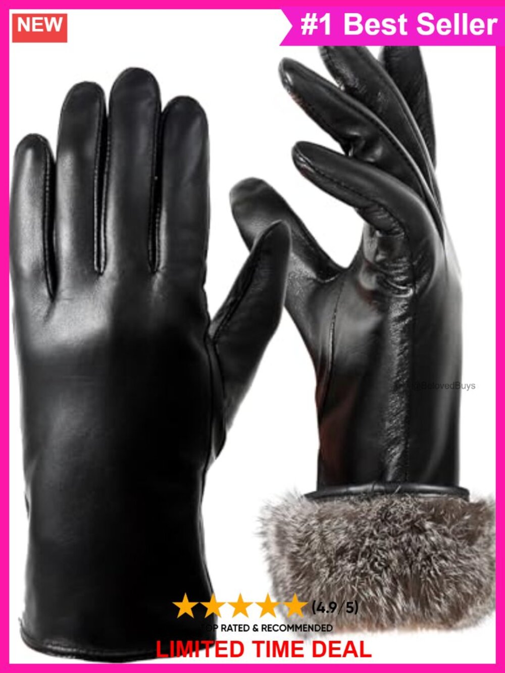 Rabbit Fur Lined Leather Gloves Touchscreen Winter Driving
